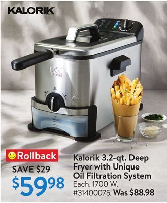Walmart Kalorik 3.2-qt. deep fryer with unique oil filtration system offer