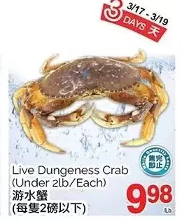 T&T Supermarket Live dungeness crab offer