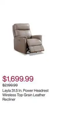 Hudson's Bay Layla 31.5 in. power headrest wireless top grain leather recliner offer
