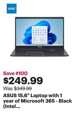 Best Buy Asus 15.6" laptop with 1 year of microsoft 365 - black (intel celeron/128gb hdd/4gb ram/win 11 s) offer