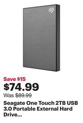 Best Buy Seagate one touch 2tb usb 3.0 portable external hard drive (stkb2000404) - grey - only at best buy offer