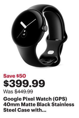 Best Buy Google pixel watch (gps) 40mm matte black stainless steel case with obsidian active band offer