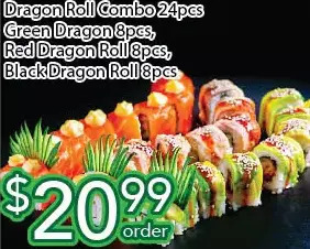 Ample Food Market Dragon roll combo 24pcs green dragon 8pcs, red dragon roll 8pcs, black dragon roll 8pcs offer
