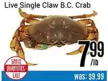 Nations Fresh Foods Live single claw b.c. crab offer