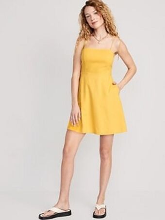 Old Navy Fit & flare tie-strap linen-blend mini dress for women offer