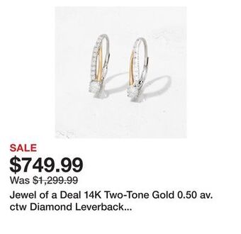 TSC Stores Jewel of a deal 14k two-tone gold 0.50 av. ctw diamond leverback earrings offer