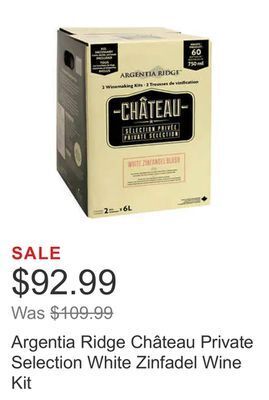 Costco Argentia ridge château private selection white zinfadel wine kit offer