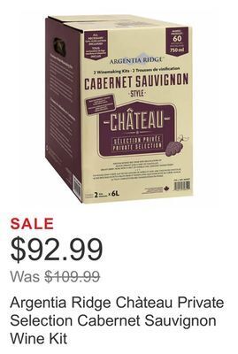 Costco Argentia ridge chàteau private selection cabernet sauvignon wine kit offer