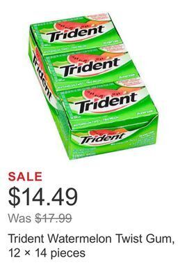 Costco Trident watermelon twist gum, 12 × 14 pieces offer