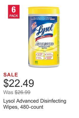 Costco Lysol advanced disinfecting wipes, 480-count offer