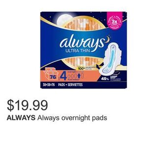 Costco Always overnight pads offer