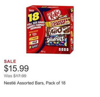 Costco Nestlé assorted bars, pack of 18 offer