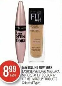 Shoppers Drug Mart Maybelline New York Lash Sensational Mascara, Superstay Lip Colour or Fit Me! Makeup Products offer