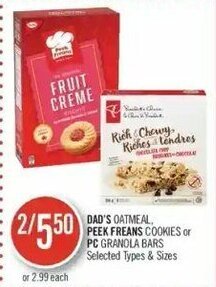 Shoppers Drug Mart Dad's Oatmeal, Peek Freans Cookies or PC Granola Bars offer