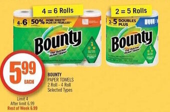 Shoppers Drug Mart Bounty Paper Towels 2 Roll - 4 Roll offer