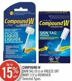 Shoppers Drug Mart Compound W Skin Tag (8's) or Freeze Off Wart (15's) Remover offer