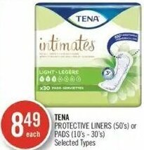 Shoppers Drug Mart Tena Protective Liners (50's) or Pads (10's -30's) offer