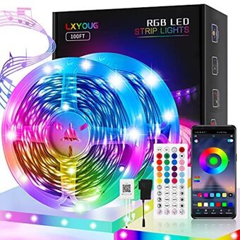 Amazon 100ft led lights for bedroom, app control music sync color changing,ultra long rgb 5050 led strip lights with 44keys ir remot offer