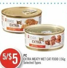 Shoppers Drug Mart PC Extra Meaty Wet Cat Food 156g offer