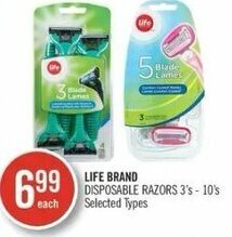 Shoppers Drug Mart Life Brand Disposable Razors 3's-10's offer