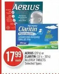 Shoppers Drug Mart Aerius (20's) or Claritin (15's-30's) Allergy Tablets offer