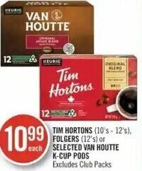 Shoppers Drug Mart Tim Hortons (10's-12's), Folgers (12's) or Selected Van Houtte K-Cup Pods offer
