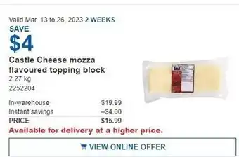Costco Castle Cheese Mozza Flavoured Topping Block 2.27kg offer