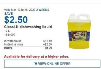 Costco Classi-K Dishwashing Liquid 10L offer