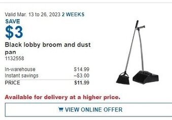 Costco Black Lobby Broom and Dust Pan offer