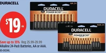 Canadian Tire Duracell Alkaline 24-Pack Batteries, AA or AAA offer