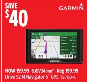 Canadian Tire Garmin drive 52m navigator 5" gps offer