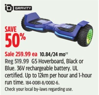 Canadian Tire Gravity g5 hoverboard, black or blue offer