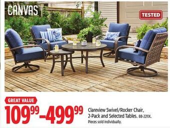 Canadian Tire Canvas clareview swivel/rocker chair, 2-pack and selected tables offer