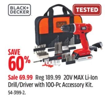 Canadian Tire Black & decker 20v max li-ion drill/driver with 100-pc accessory kit offer