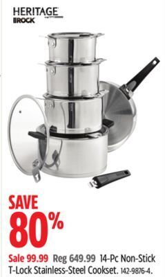 Canadian Tire Heritage rock 14-pc non-stick t-lock stainless-steel cookset offer