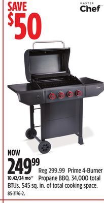 Canadian Tire Master chef prime 4-burner propane bbq offer