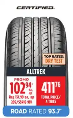 Canadian Tire Certified all season passenger alltrek tire offer