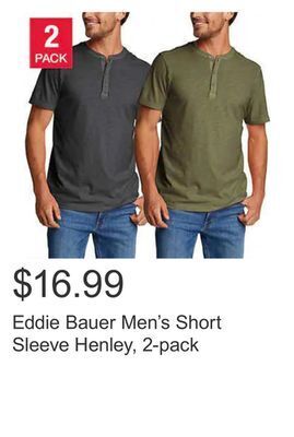 Costco Eddie bauer men's short sleeve henley, 2-pack offer