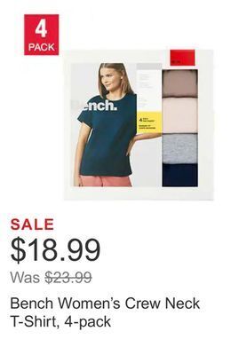 Costco Bench women's crew neck t-shirt, 4-pack offer