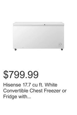 Costco Hisense 17.7 cu ft. white convertible chest freezer or fridge with caster wheels offer