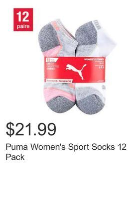 Costco Puma women's sport socks 12 pack offer