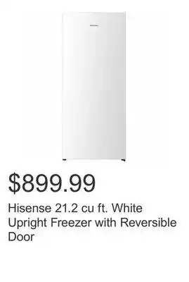 Costco Hisense 21.2 cu ft. white upright freezer with reversible door offer