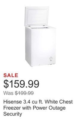Costco Hisense 3.4 cu ft. white chest freezer with power outage security offer