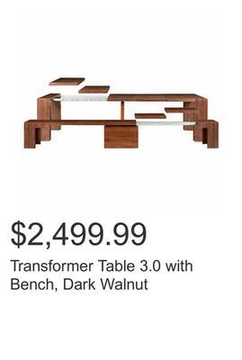 Costco Transformer table 3.0 with bench, dark walnut offer