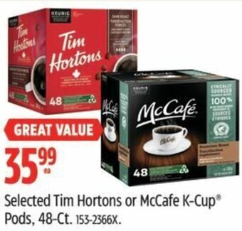 Canadian Tire Selected Tim Hortons or McCafe K-Cup Pods, 48-CT offer