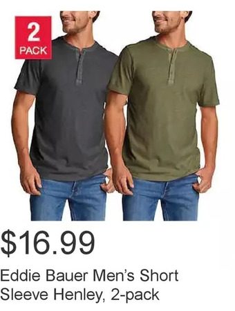 Costco Eddie bauer men’s short sleeve henley, 2-pack offer