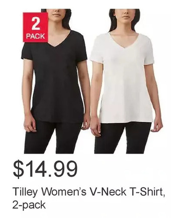 Costco Tilley women’s v-neck t-shirt, 2-pack offer