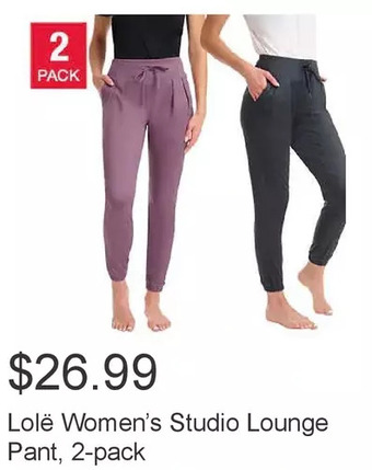 Costco Lolë women’s studio lounge pant, 2-pack offer