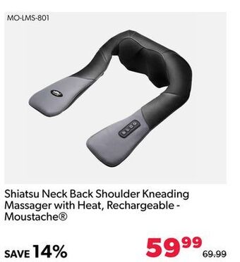 Shopper+ Shiatsu neck back shoulder kneading massager with heat, rechargeable - moustache offer