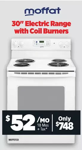 Surplus Furniture Moffat white 30" electric range with coil burners offer